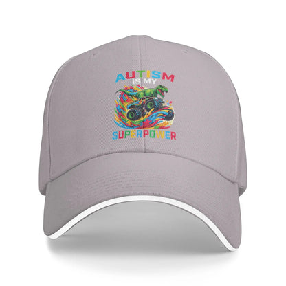 Autism Is My Superpower Dino T Rex Monster Sun Baseball Cap