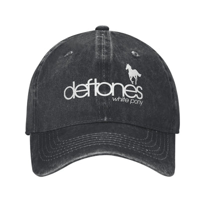 Retro Deftones Baseball Caps Unisex Style Distressed Cotton Snapback Cap White Pony