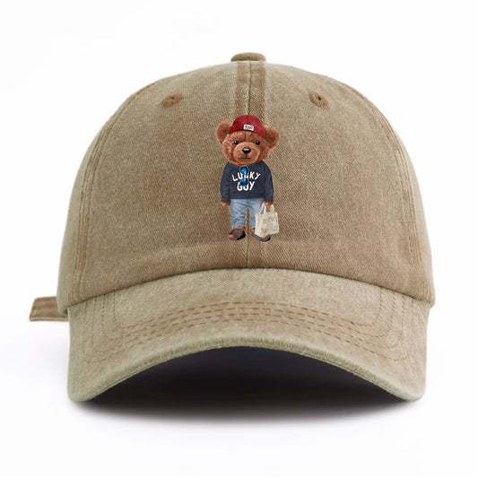 Tote-bag Bear Print Washed Baseball Cap For Adults