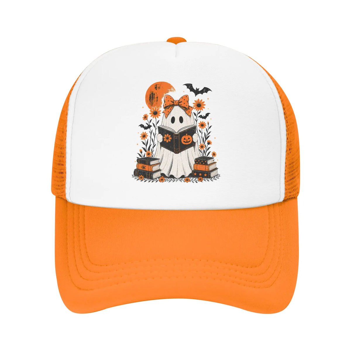 Halloween Ghost Reading Book Mesh Baseball Caps