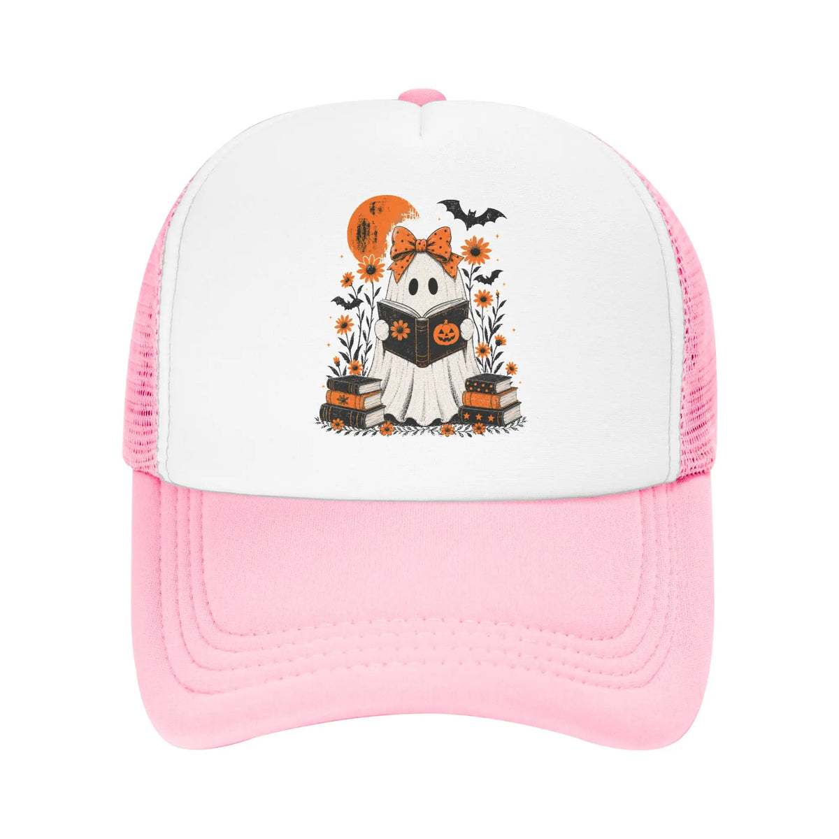 Halloween Ghost Reading Book Mesh Baseball Caps