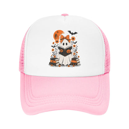 Halloween Ghost Reading Book Mesh Baseball Caps