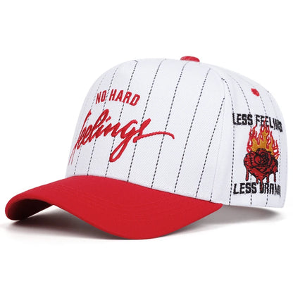 NO HARD Stripe Letter Rose Embroidery Baseball Caps