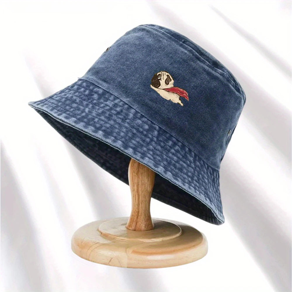 Dog Print Fisherman Hat, Foldable Storage, Washed and Vintage Style