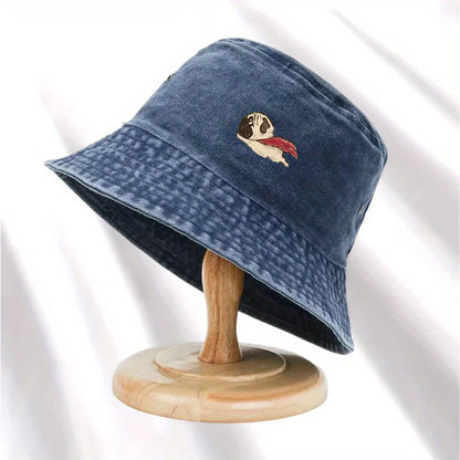 Dog Print Fisherman Hat, Foldable Storage, Washed and Vintage Style