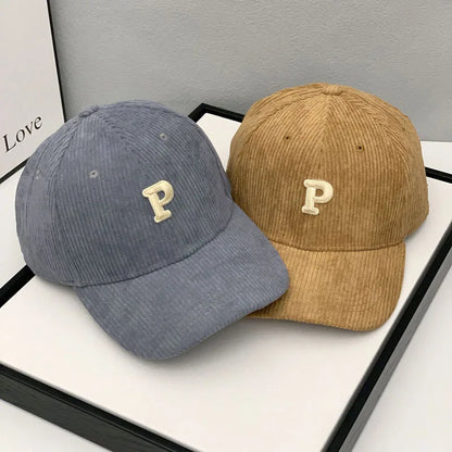 Autumn And Winter Warm Corduroy Baseball Cap With Letter Stickers