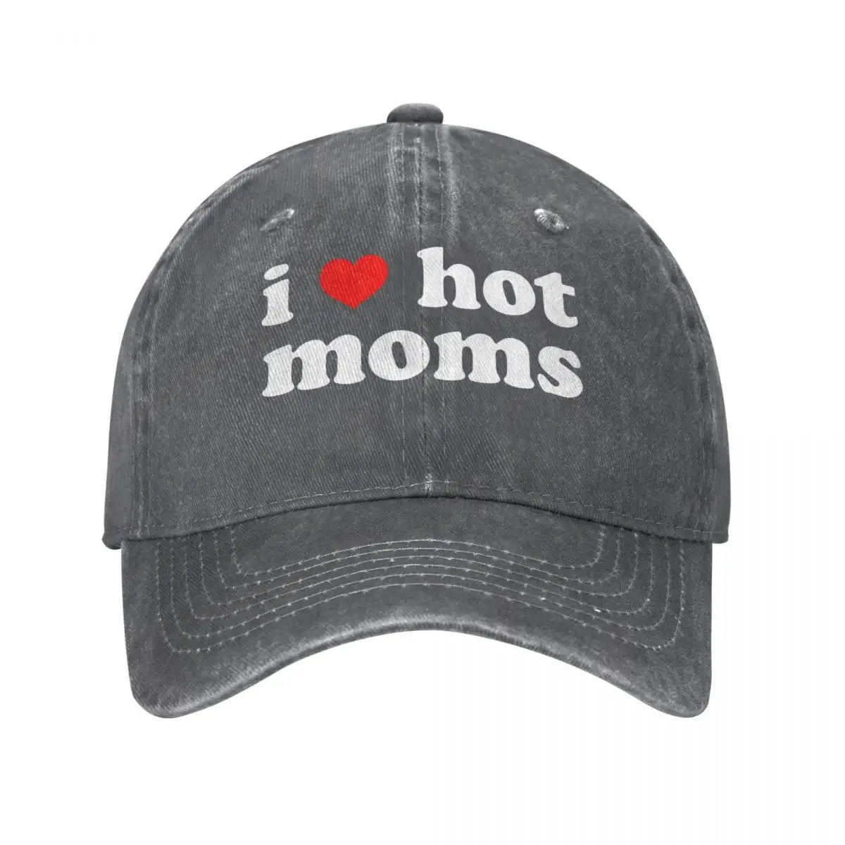I Love Hot Moms Red Heart Baseball Caps