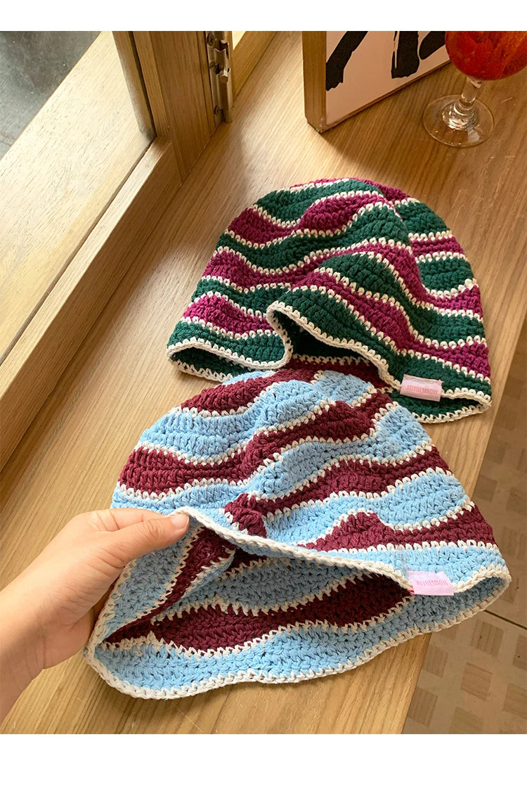 Fashion Colorful Gradient Stripe Woolen Hat Women's