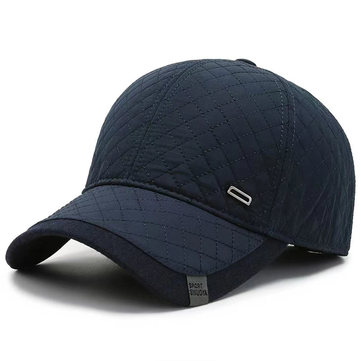 Unisex Square Label Grid Baseball Caps With Ear Thick Winter Thicken Hats Outdoor