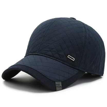Unisex Square Label Grid Baseball Caps With Ear Thick Winter Thicken Hats Outdoor