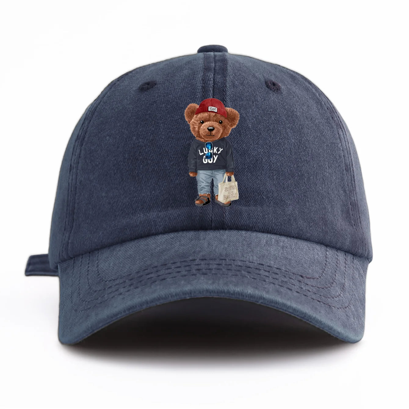 Tote-bag Bear Print Washed Baseball Cap For Adults