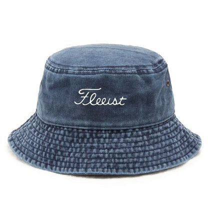 Vintage Washed Bucket Hat Fish Logo Sun Protection Outdoor Casual Hat