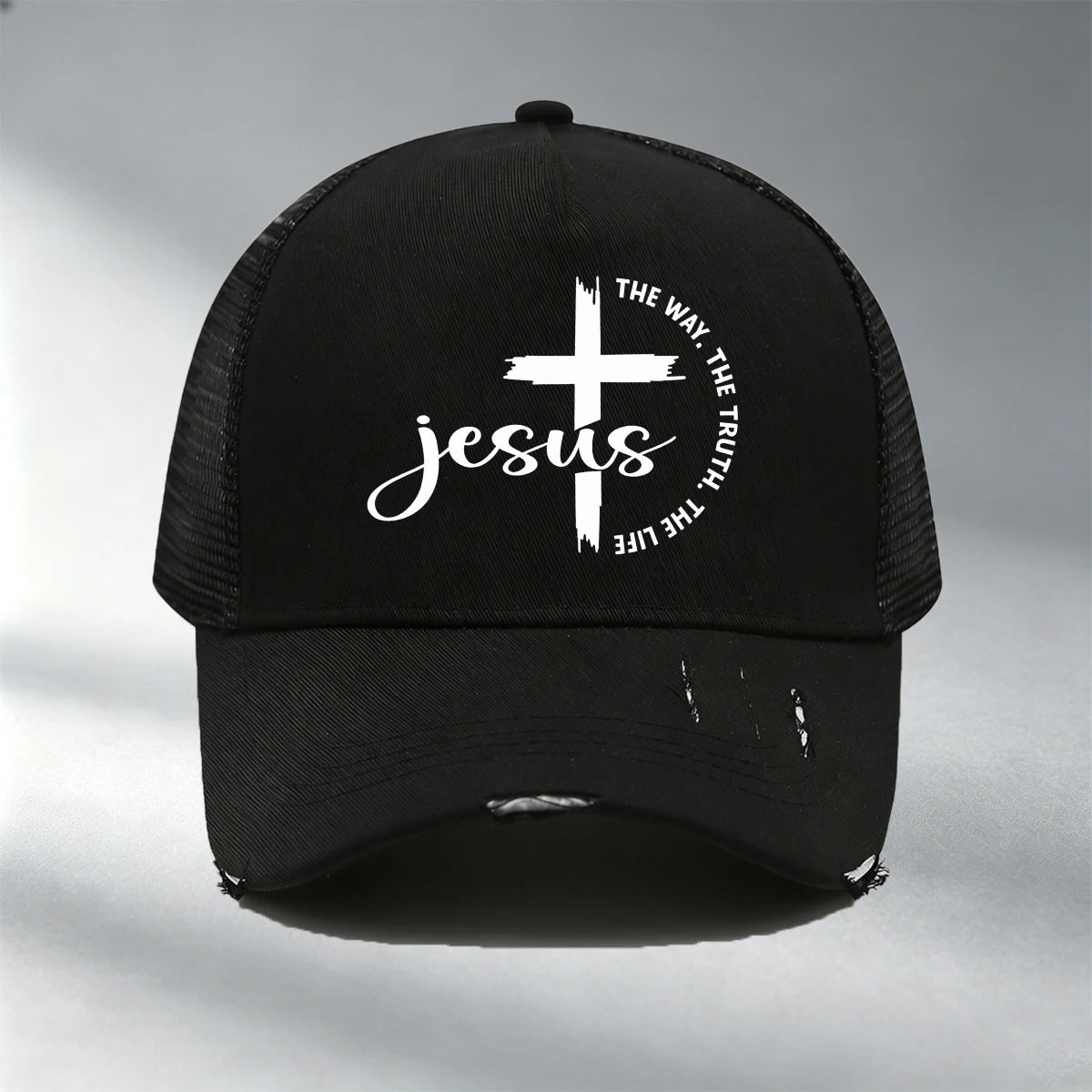 Christian Jesus Cross Print Color Block Mesh Baseball Cap