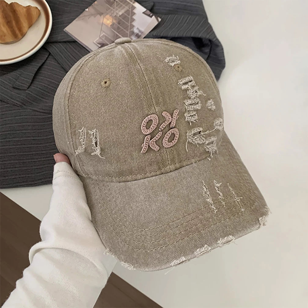 Retro Unisex Washed Distressed Baseball Cap Golf Cap, American Embroidery Ripped Dad Hat