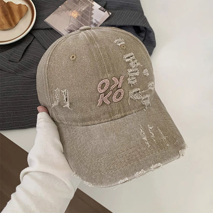 Retro Unisex Washed Distressed Baseball Cap Golf Cap, American Embroidery Ripped Dad Hat