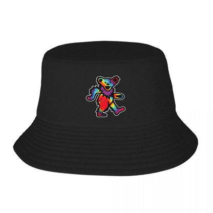 Grateful Classic Rocks Not Dead Dancing Tie Dye Bear Bucket Hat