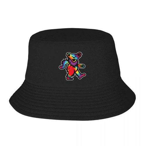 Grateful Classic Rocks Not Dead Dancing Tie Dye Bear Bucket Hat