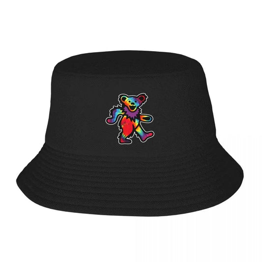 Grateful Classic Rocks Not Dead Dancing Tie Dye Bear Bucket Hat