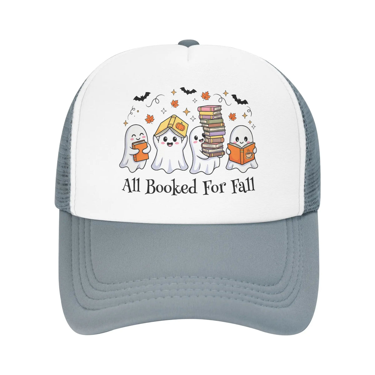 All Booked for Fall Halloween Ghost Trucker Cap Unisex Book Lover's Baseball Cap