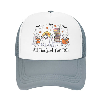 All Booked for Fall Halloween Ghost Trucker Cap Unisex Book Lover's Baseball Cap