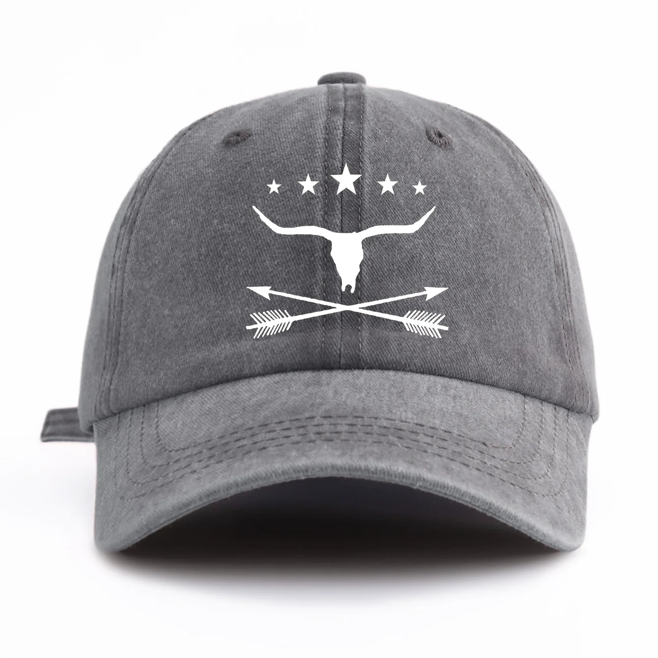 Bull Print Washed Baseball Cap For Adults