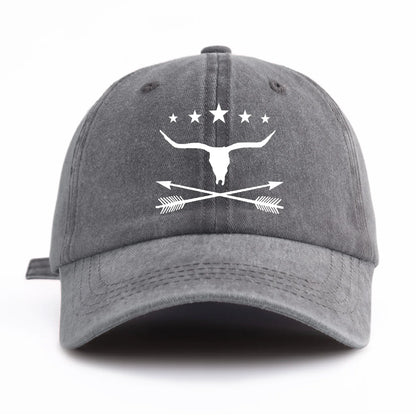 Bull Print Washed Baseball Cap For Adults