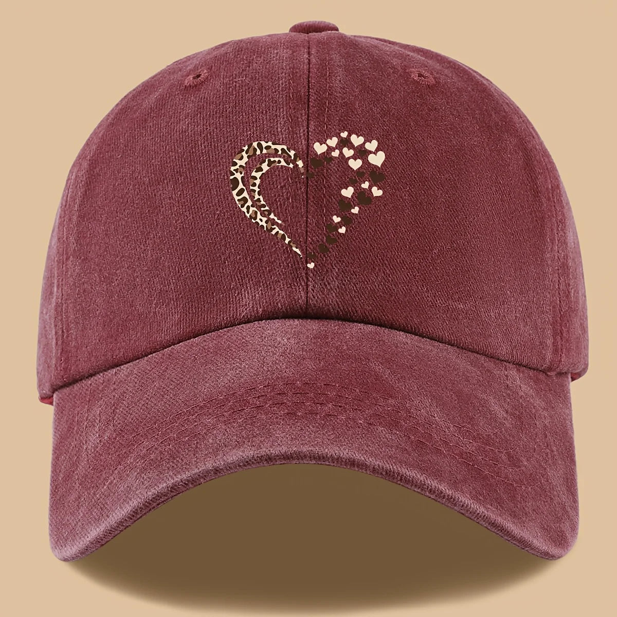 Leopard Print Heart Print Retro Casual Baseball Cap Suitable For Parties