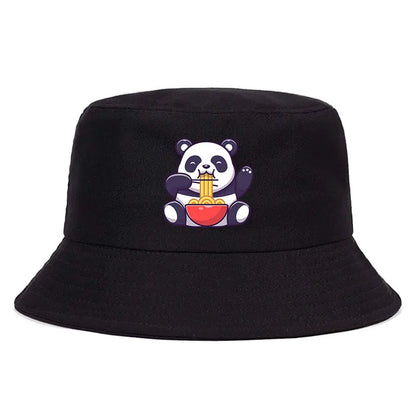 Panda Eating Noodles Pattern Reversible Bucket Hat