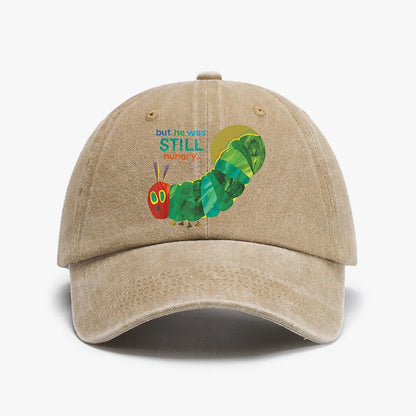 Funny Cartoon Graphic The Very Hungry Caterpillar Printed Washed Baseball Cap