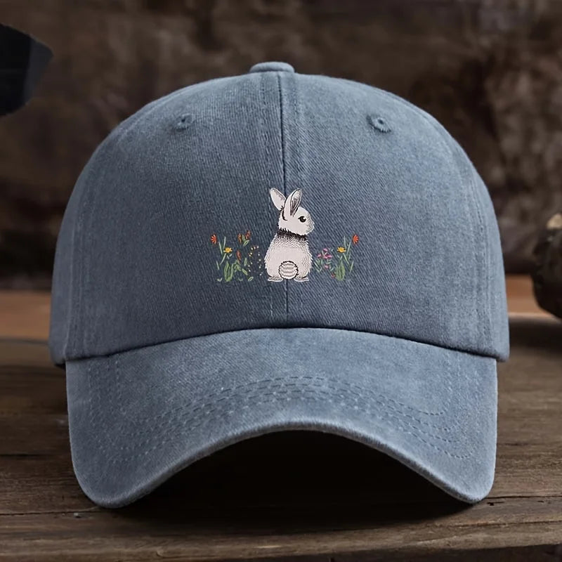 Baseball Cap Cute Rabbit Floral Print