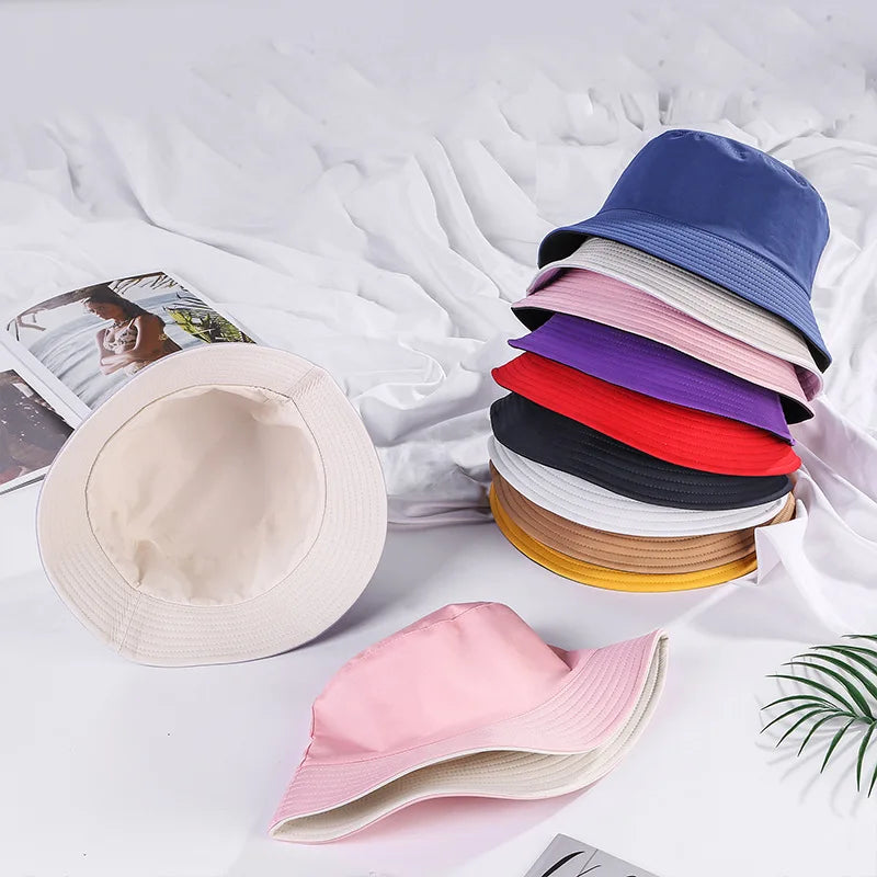 Double-sided Wearing Cap Solid Color Bucket Hat Men Women