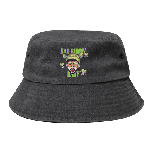 Washed Denim Bucket Hat Art Bad Bunny Puerto Rico Summer Travel