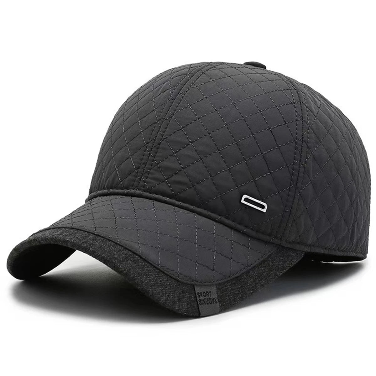 Unisex Square Label Grid Baseball Caps With Ear Thick Winter Thicken Hats Outdoor