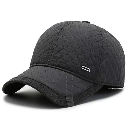 Unisex Square Label Grid Baseball Caps With Ear Thick Winter Thicken Hats Outdoor