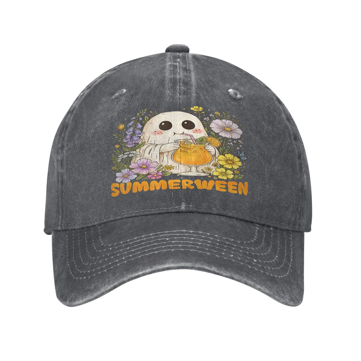 Summerween Funny Ghost Floral Halloween Women Kid Cap Crazy Baseball Cap