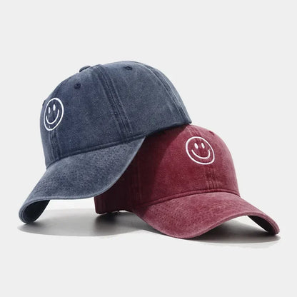Washed Cotton Baseball Caps Women Men Soft Snapback Hat Outdoor Sport Trucker Gorras Smile Face