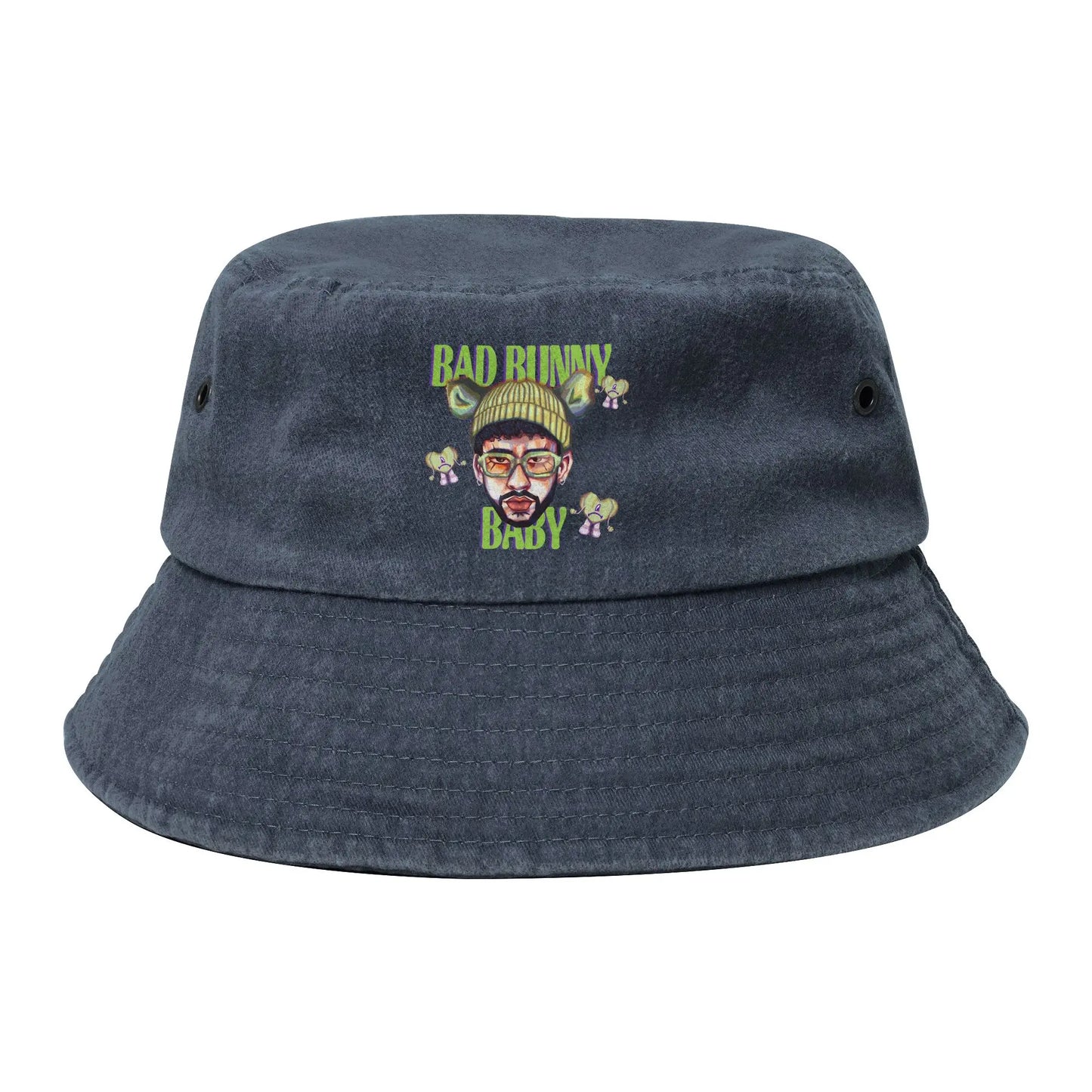 Washed Denim Bucket Hat Art Bad Bunny Puerto Rico Summer Travel