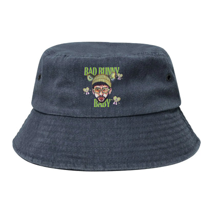 Washed Denim Bucket Hat Art Bad Bunny Puerto Rico Summer Travel