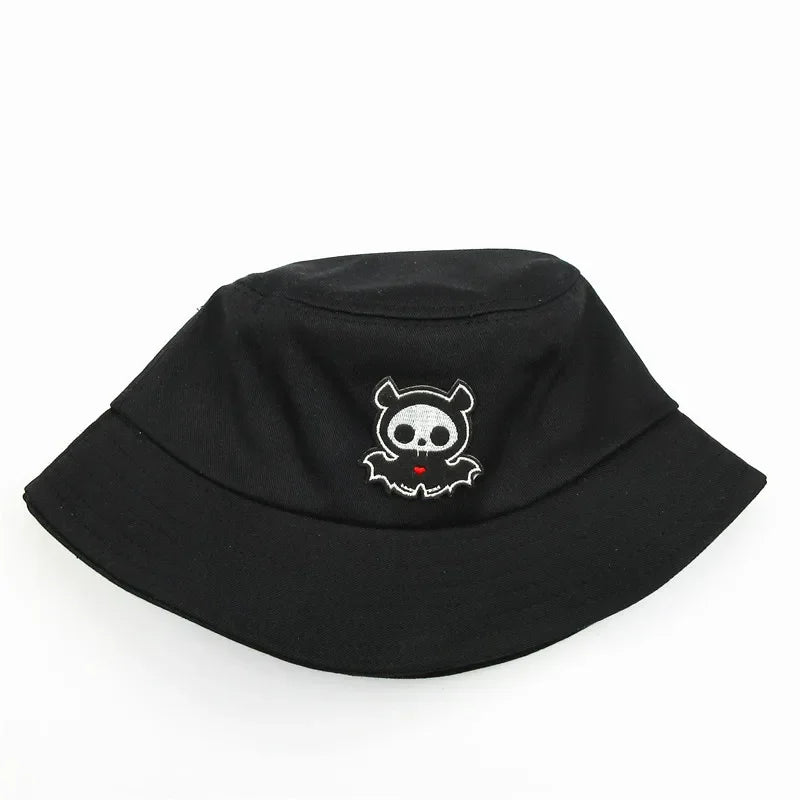 Four Seasons Cartoon Ghost Embroidery Cotton Bucket Hat