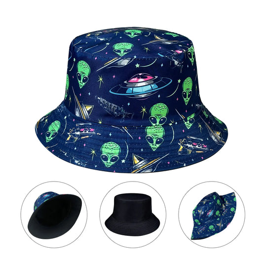 New Cartoon Alien Pattern Fisherman Hat, Stylish Bucket Hat