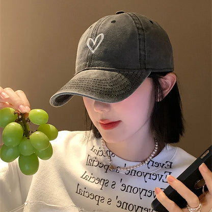 Baseball Cap Peach Heart Embroidered Wash Denim