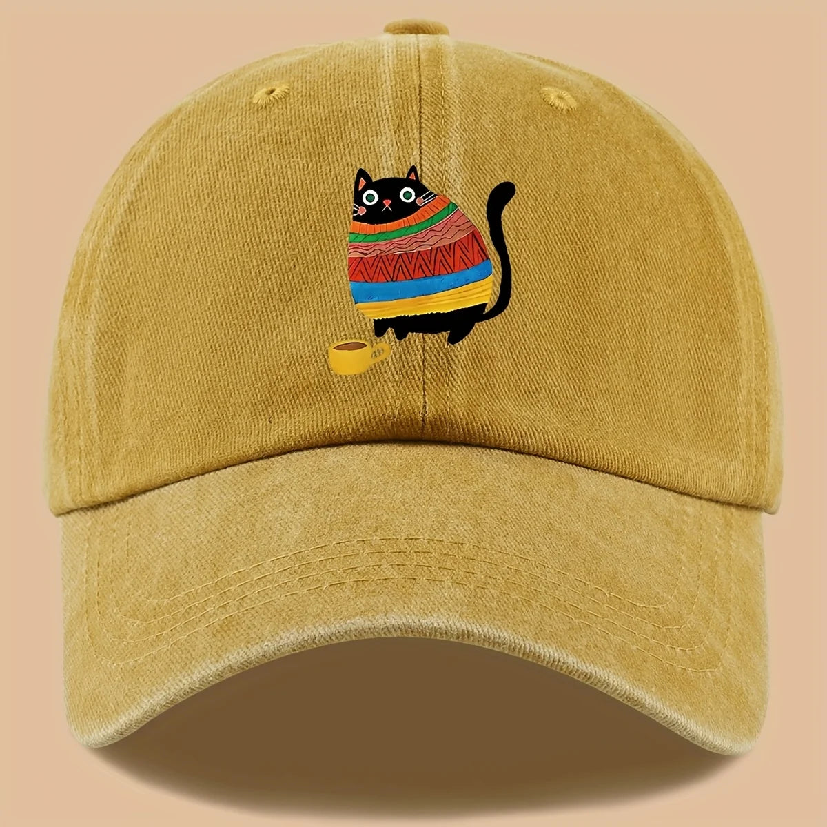 Cat Print Trucker Hat Vintage Washed Baseball Cap
