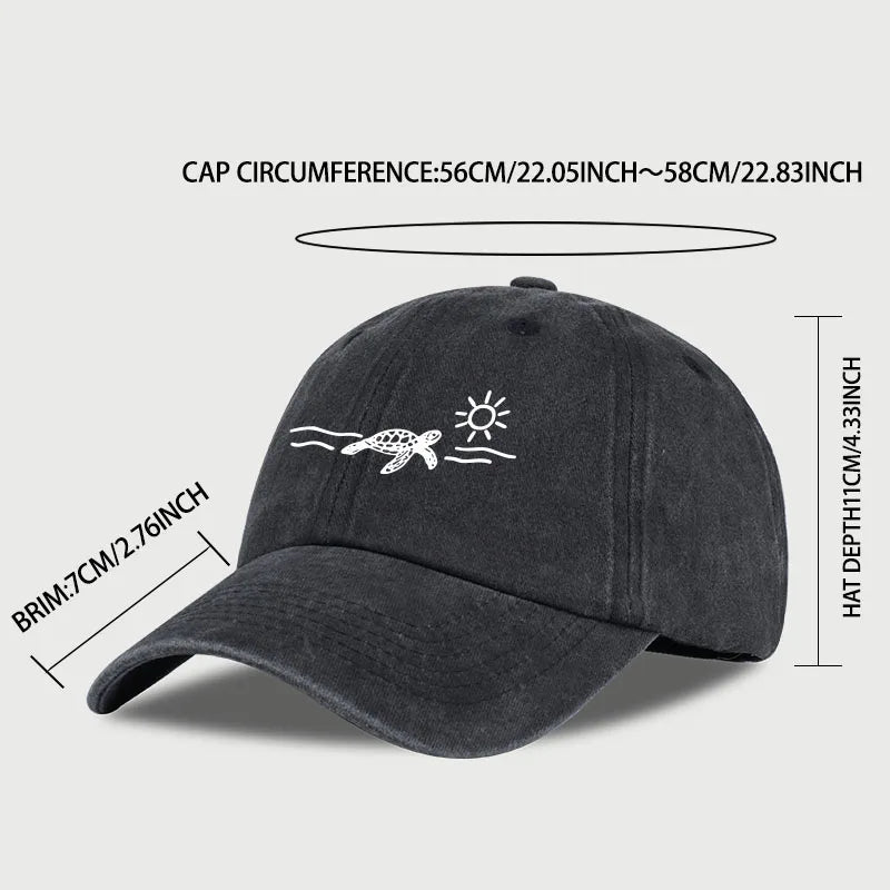 Vintage Washed Baseball Cap With Turtle
