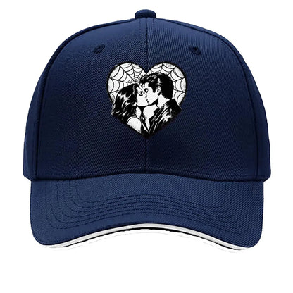Monochrome Heart Kiss Spiderweb Port Hip Hop Hat Baseball Cap