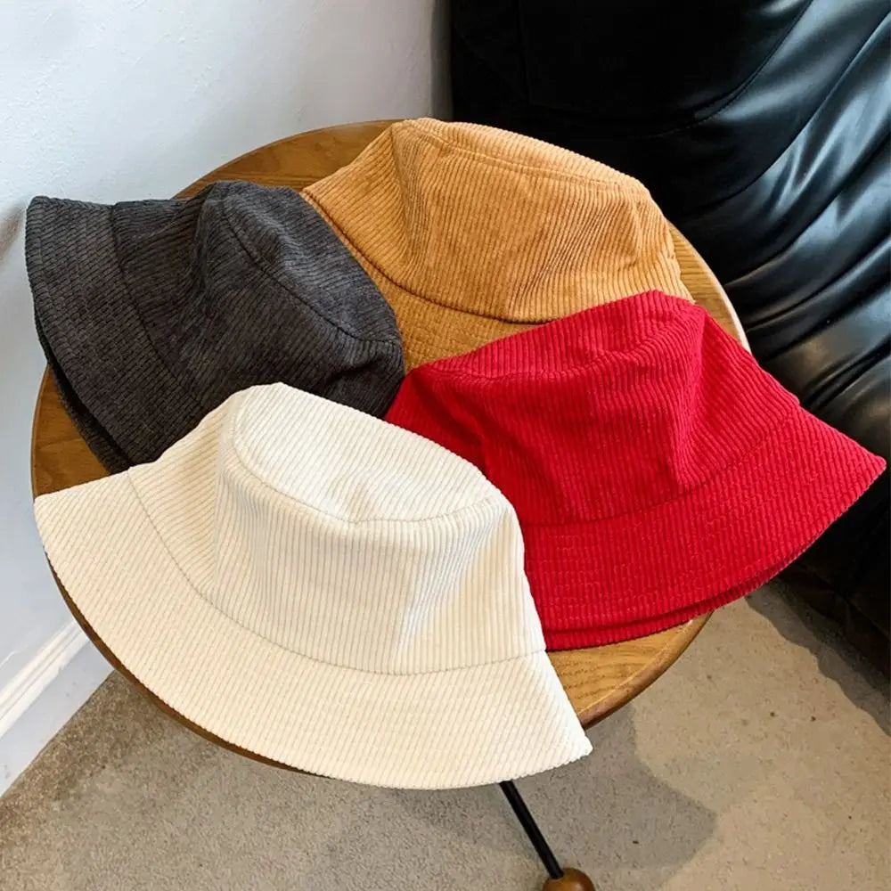 Corduroy Bucket Hat Casual Fisherman Cap Men Women