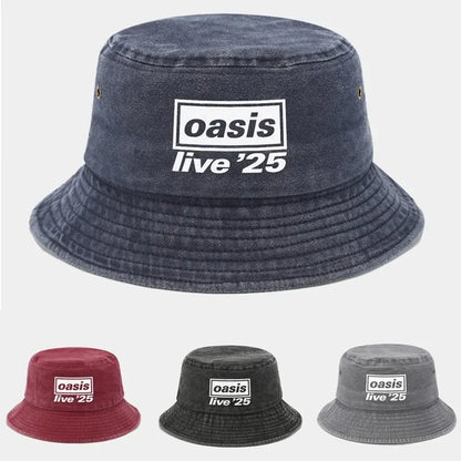 NEW OASIS Printed Washed Bucket Hat Men Women Party Music