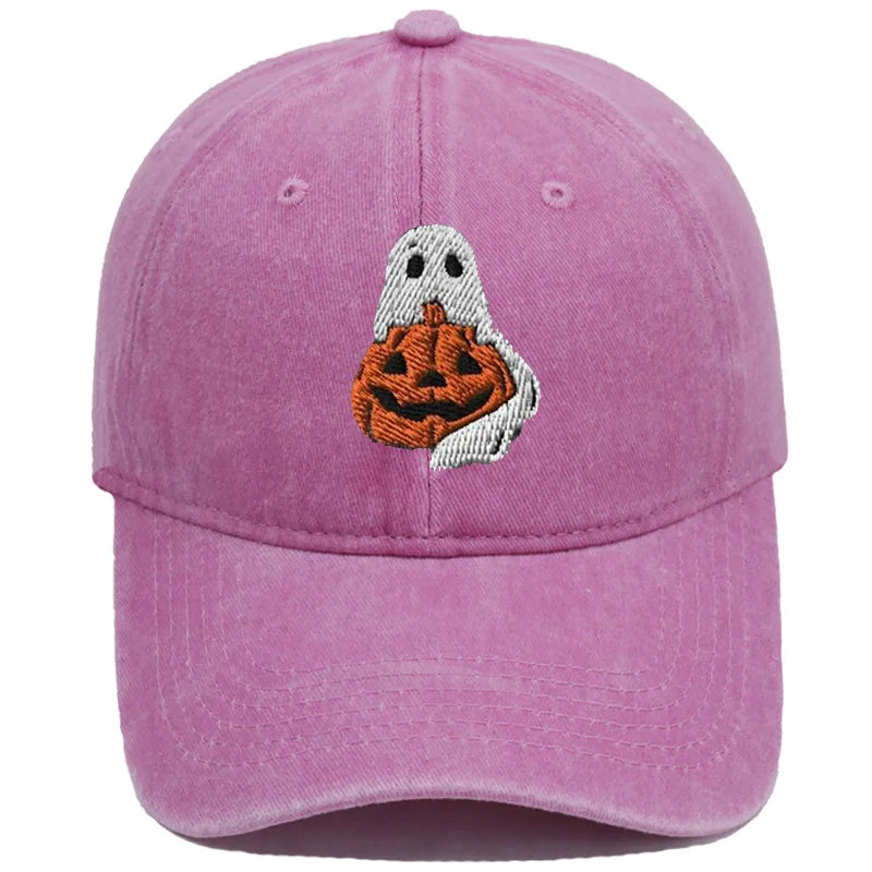 Vintage Washed Ghost Wrapping Pumpkin Embroidery Baseball Cap