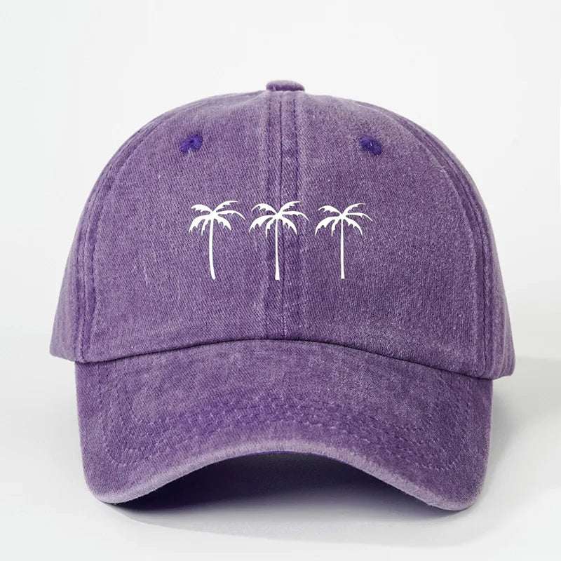 Printed Three Coconut Tree Washed Baseball Hat