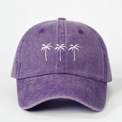 Printed Three Coconut Tree Washed Baseball Hat