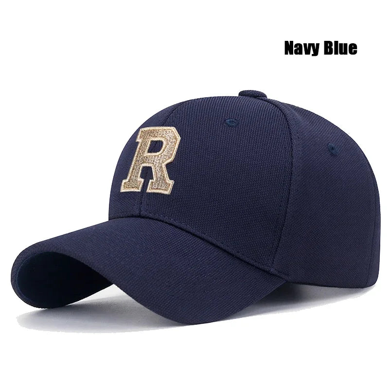 Baseball Cap Elastic Pineapple Cloth Material Gold Thread Embroidery Craft R Letter Design Style